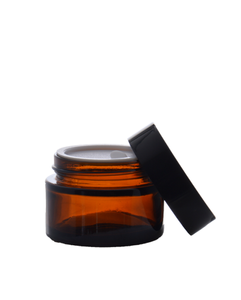 Jar 30 ml Amber glass, Lid black ABS, Spacer white PE